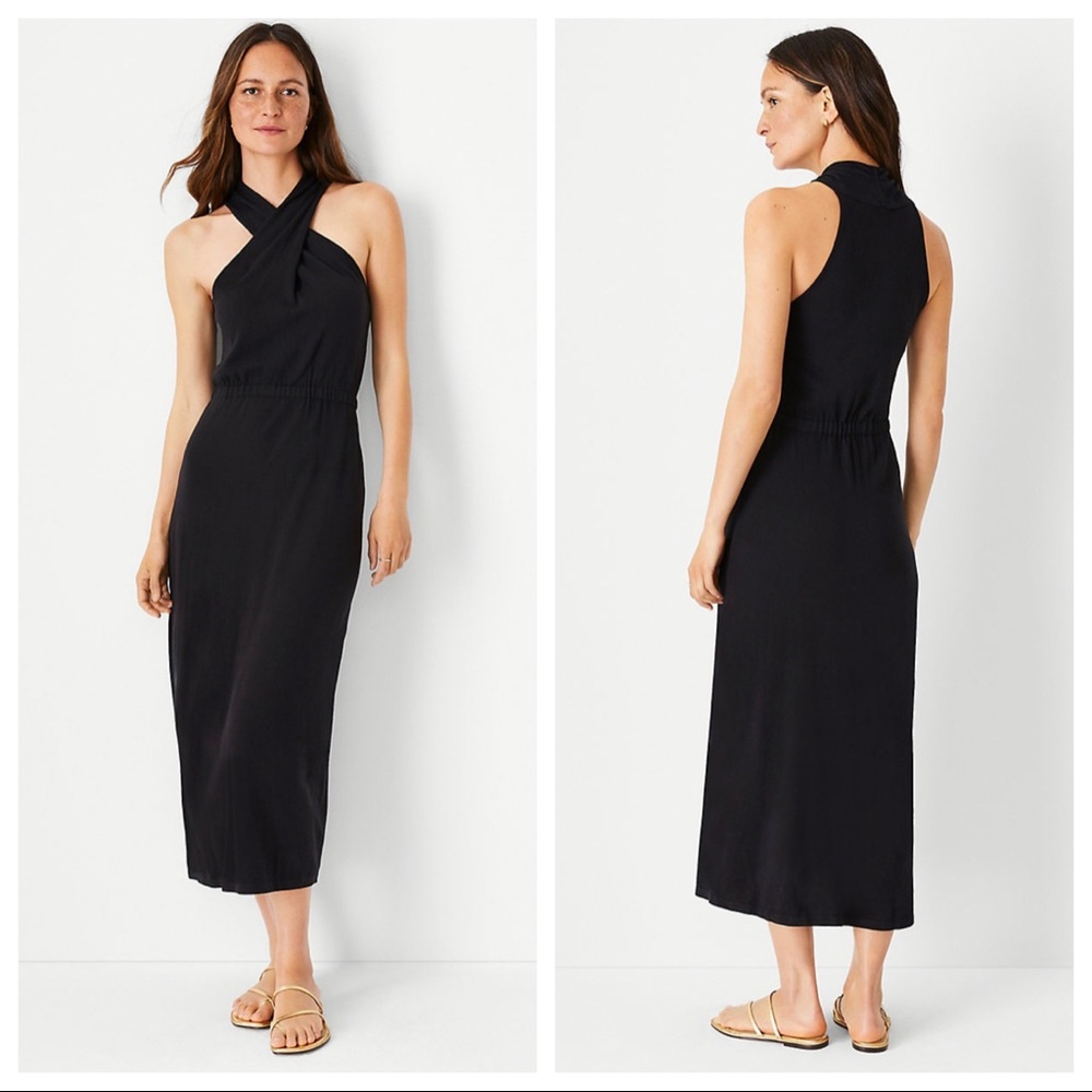 ANN TAYLOR Crossover Halter Sweater Dress in Black
